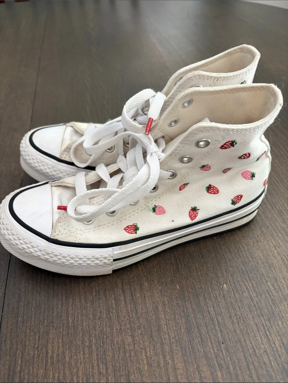 Converse Kids White High-Top Sneakers with Tiny Red Strawberry Accents